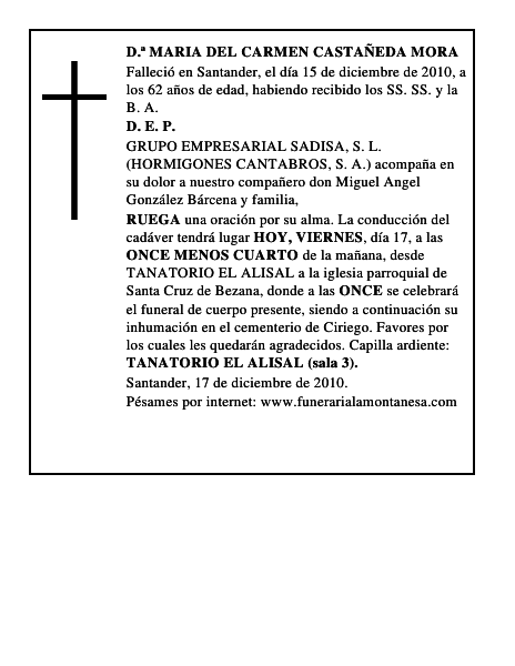 D.ª MARIA DEL CARMEN CASTAÑEDA MORA