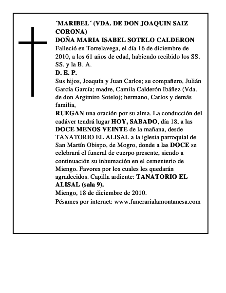 DOÑA MARIA ISABEL SOTELO CALDERON