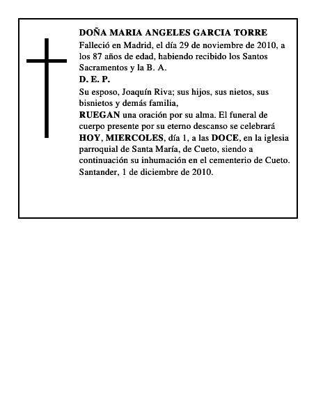 DOÑA MARIA ANGELES GARCIA TORRE