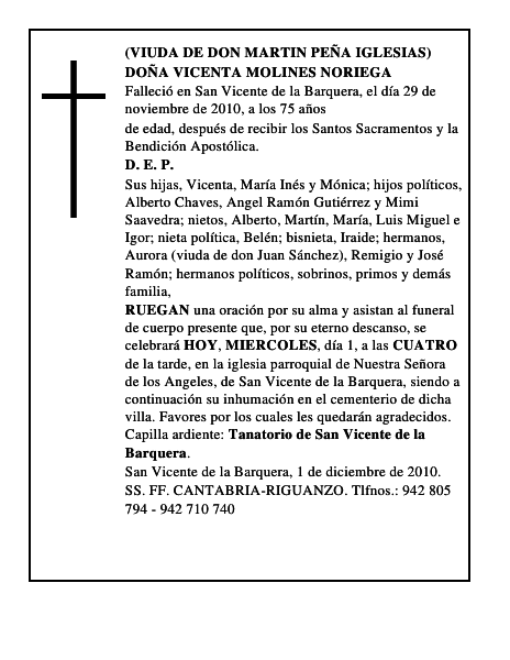 DOÑA VICENTA MOLINES NORIEGA
