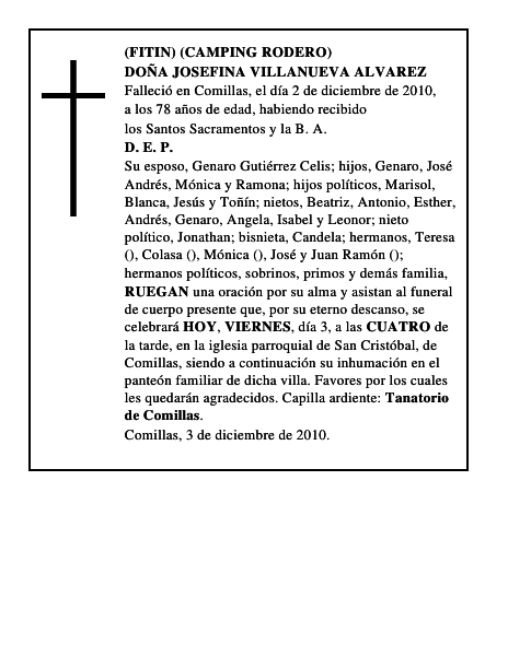 DOÑA JOSEFINA VILLANUEVA ALVAREZ