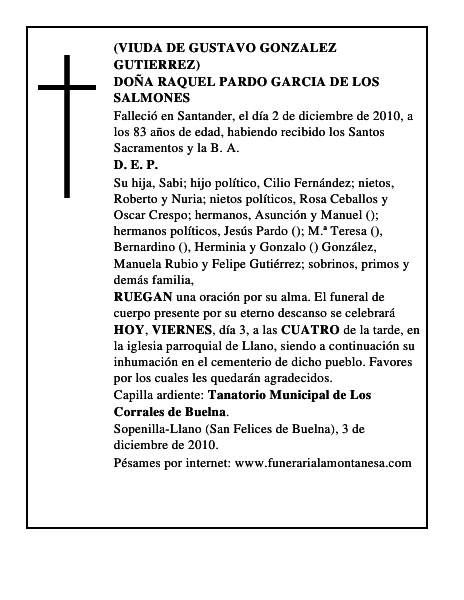 DOÑA RAQUEL PARDO GARCIA DE LOS SALMONES