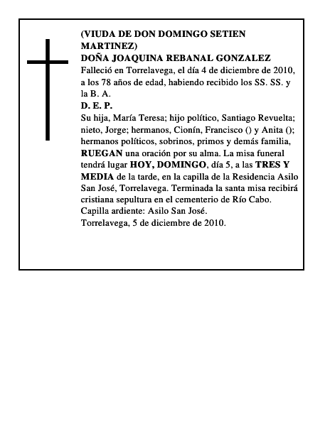 DOÑA JOAQUINA REBANAL GONZALEZ