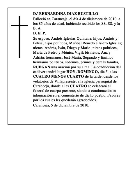 D.ª BERNARDINA DIAZ BUSTILLO