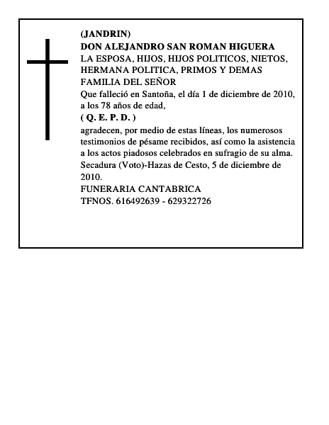 DON ALEJANDRO SAN ROMAN HIGUERA
