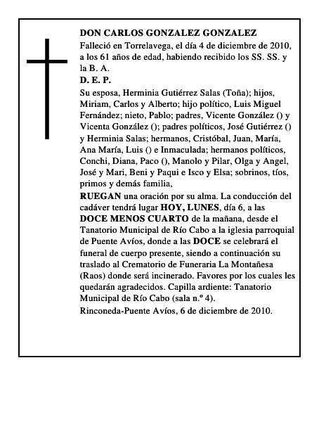 DON CARLOS GONZALEZ GONZALEZ