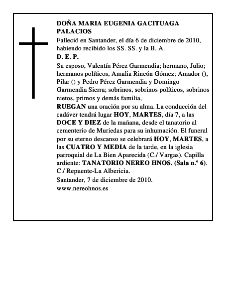 DOÑA MARIA EUGENIA GACITUAGA PALACIOS
