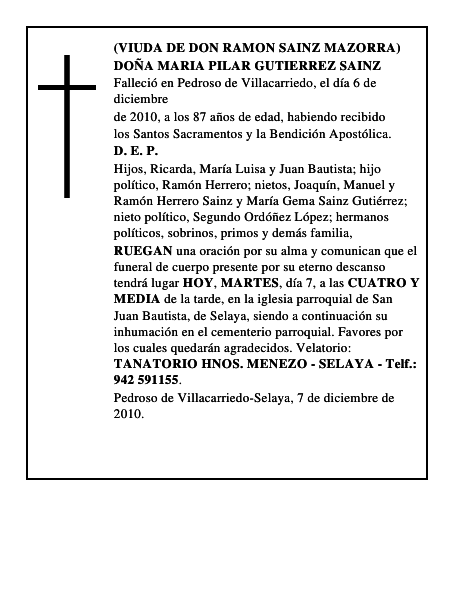 DOÑA MARIA PILAR GUTIERREZ SAINZ