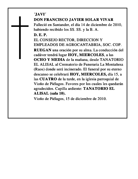 DON FRANCISCO JAVIER SOLAR VIVAR
