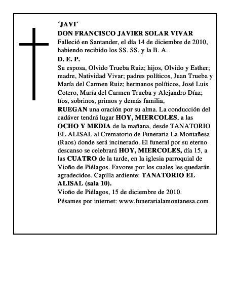 DON FRANCISCO JAVIER SOLAR VIVAR