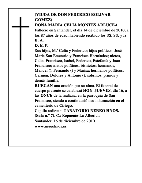 DOÑA MARIA CELIA MONTES ARLUCEA