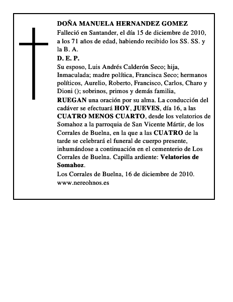 DOÑA MANUELA HERNANDEZ GOMEZ