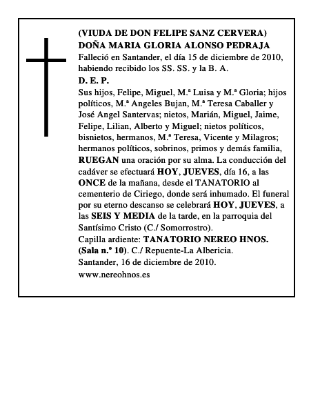 DOÑA MARIA GLORIA ALONSO PEDRAJA