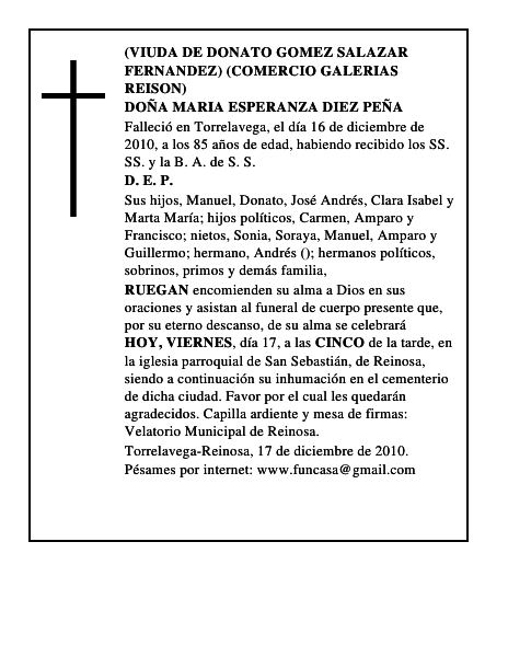 DOÑA MARIA ESPERANZA DIEZ PEÑA