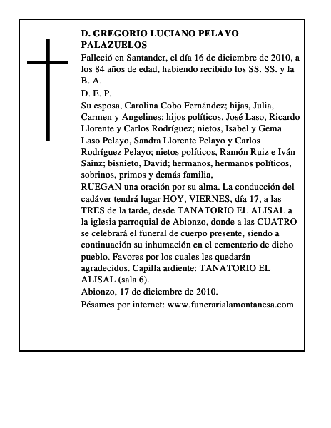 D. GREGORIO LUCIANO PELAYO PALAZUELOS