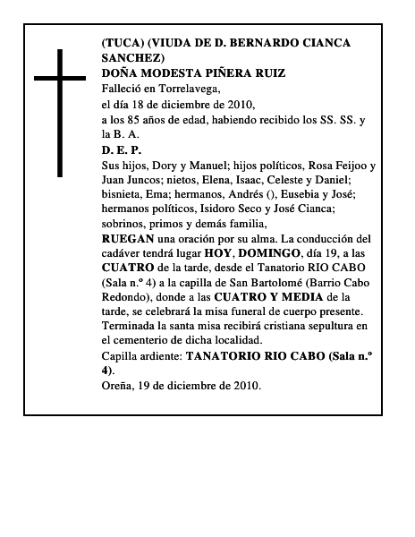 DOÑA MODESTA PIÑERA RUIZ
