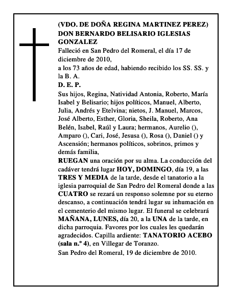DON BERNARDO BELISARIO IGLESIAS GONZALEZ