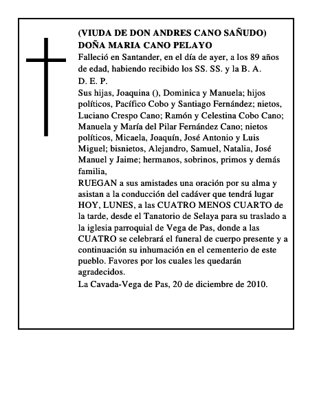 DOÑA MARIA CANO PELAYO