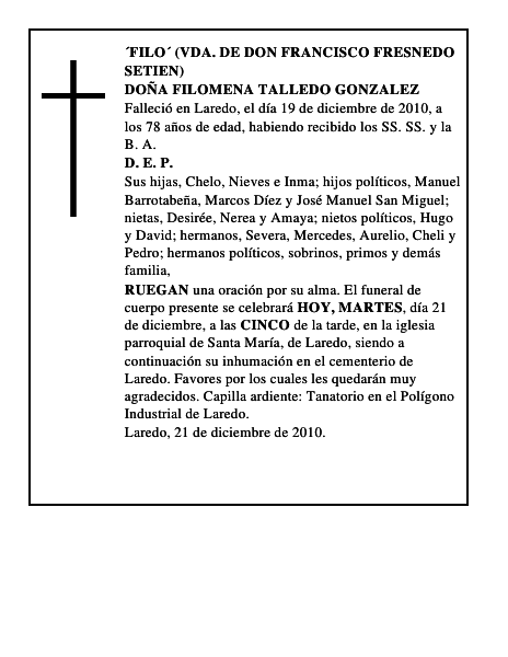 DOÑA FILOMENA TALLEDO GONZALEZ