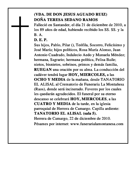 DOÑA TERESA SEDANO RAMOS