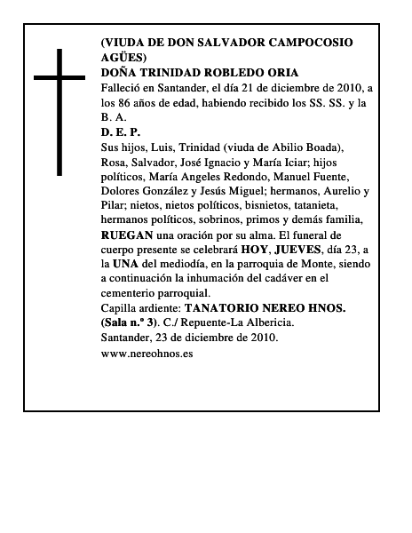 DOÑA TRINIDAD ROBLEDO ORIA