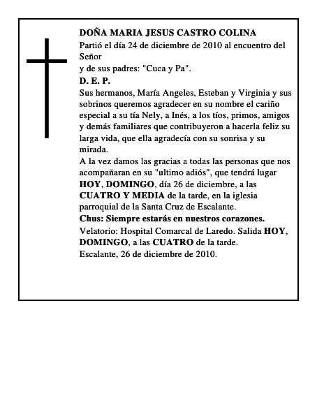 DOÑA MARIA JESUS CASTRO COLINA