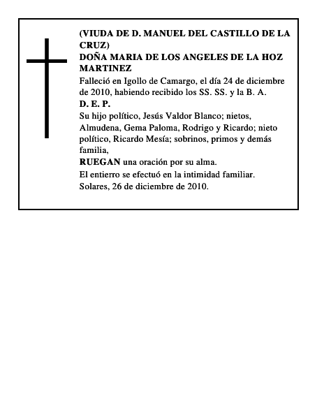 DOÑA MARIA DE LOS ANGELES DE LA HOZ MARTINEZ