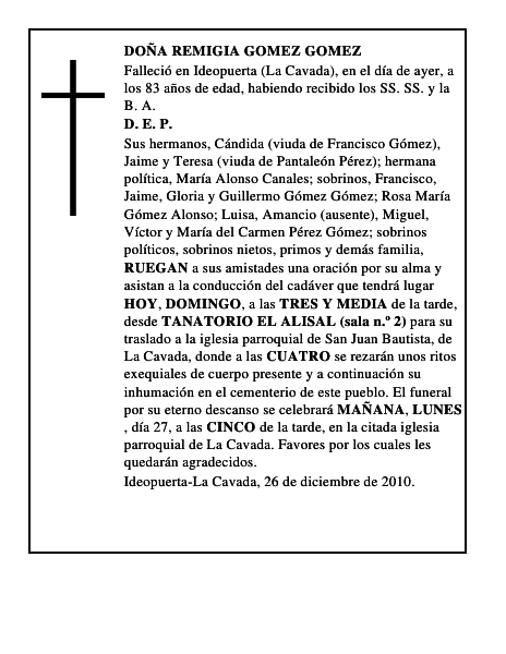 DOÑA REMIGIA GOMEZ GOMEZ