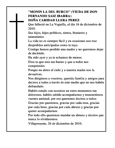 DOÑA CARIDAD LLERA PEREZ