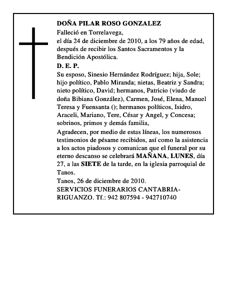 DOÑA PILAR ROSO GONZALEZ