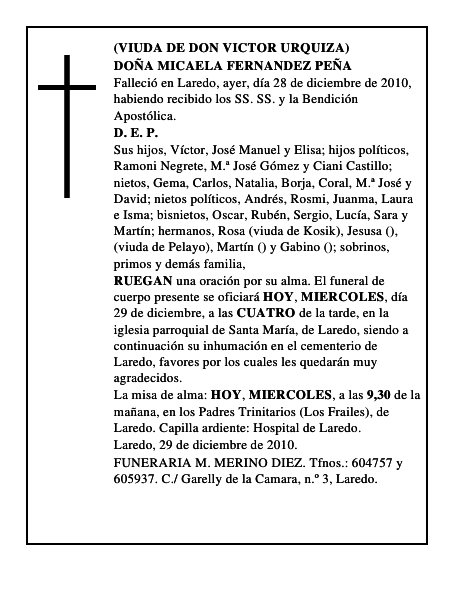 DOÑA MICAELA FERNANDEZ PEÑA