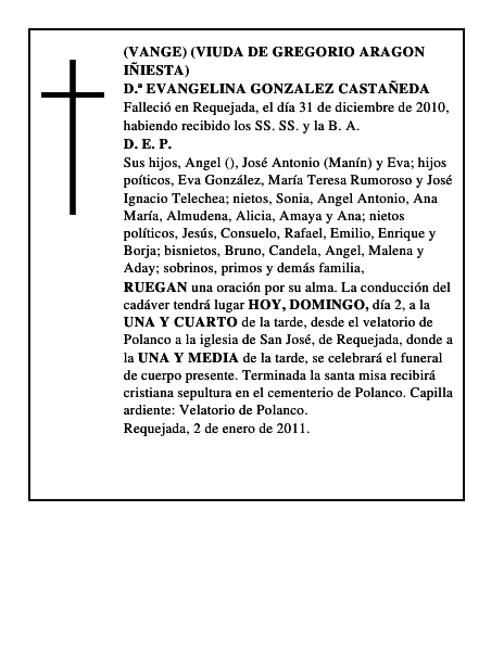 D.ª EVANGELINA GONZALEZ CASTAÑEDA