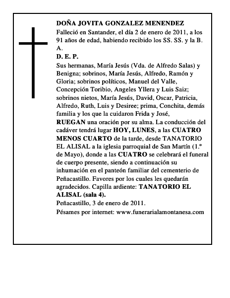 DOÑA JOVITA GONZALEZ MENENDEZ