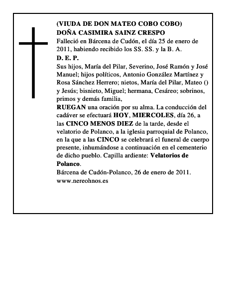 DOÑA CASIMIRA SAINZ CRESPO