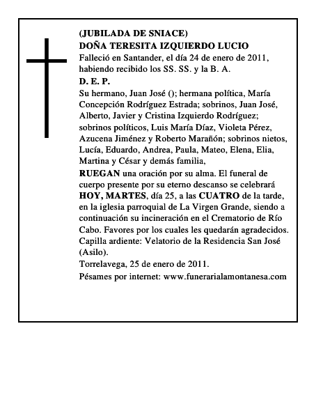 DOÑA TERESITA IZQUIERDO LUCIO