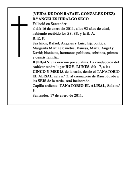 D.ª ANGELES HIDALGO SECO