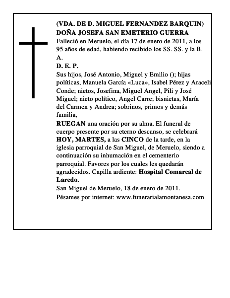 DOÑA JOSEFA SAN EMETERIO GUERRA