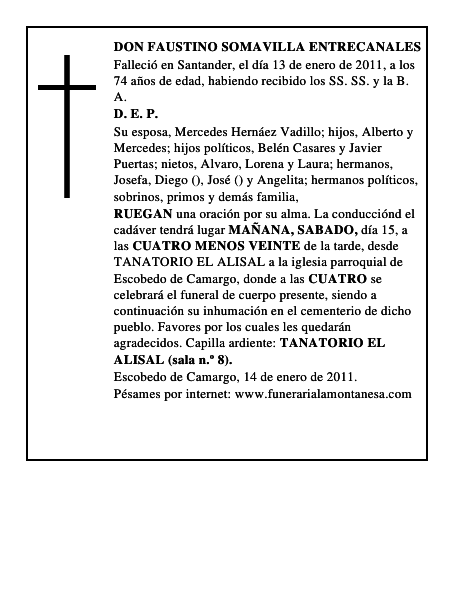 DON FAUSTINO SOMAVILLA ENTRECANALES
