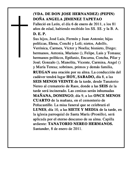 DOÑA ANGELA JIMENEZ TAPETAO