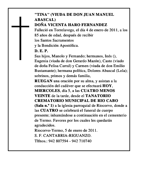 DOÑA VICENTA HARO FERNANDEZ