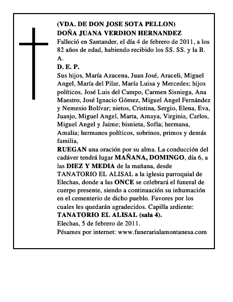 DOÑA JUANA VERDION HERNANDEZ