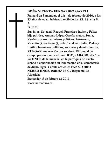 DOÑA VICENTA FERNANDEZ GARCIA