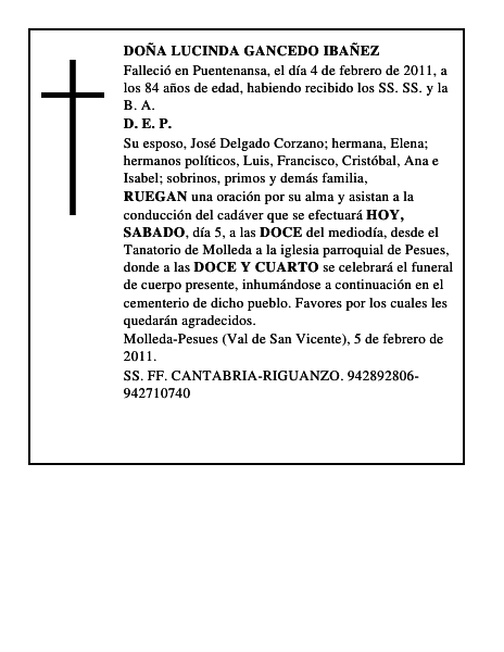 DOÑA LUCINDA GANCEDO IBAÑEZ