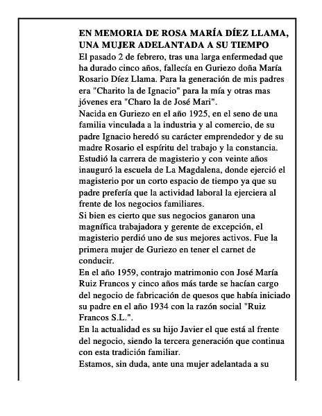 En memoria de Rosa María Díez Llama, una mujer adelantada a su tiempo