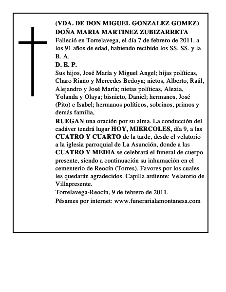 DOÑA MARIA MARTINEZ ZUBIZARRETA