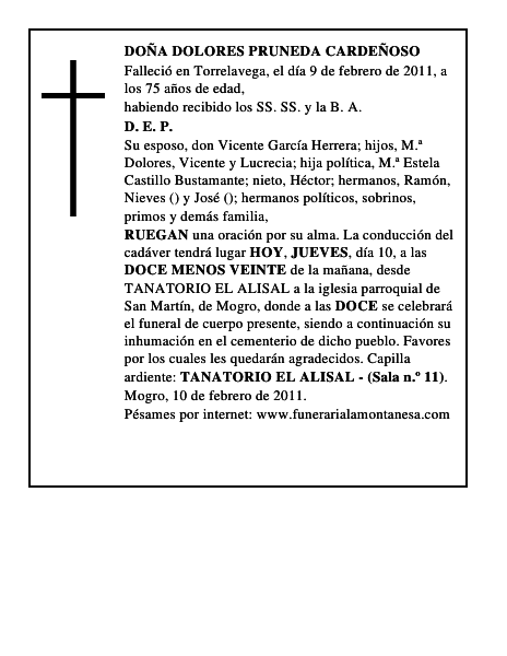 DOÑA DOLORES PRUNEDA CARDEÑOSO
