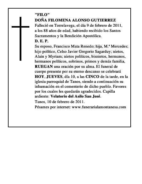 DOÑA FILOMENA ALONSO GUTIERREZ