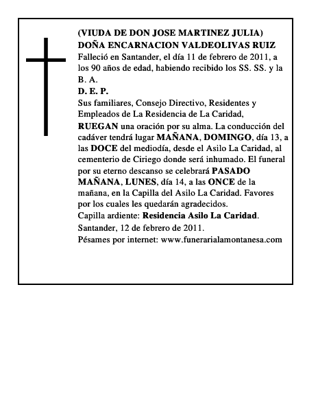 DOÑA ENCARNACION VALDEOLIVAS RUIZ