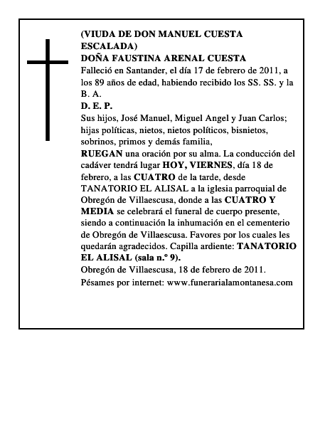 DOÑA FAUSTINA ARENAL CUESTA
