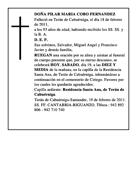 DOÑA PILAR MARIA COBO FERNANDEZ